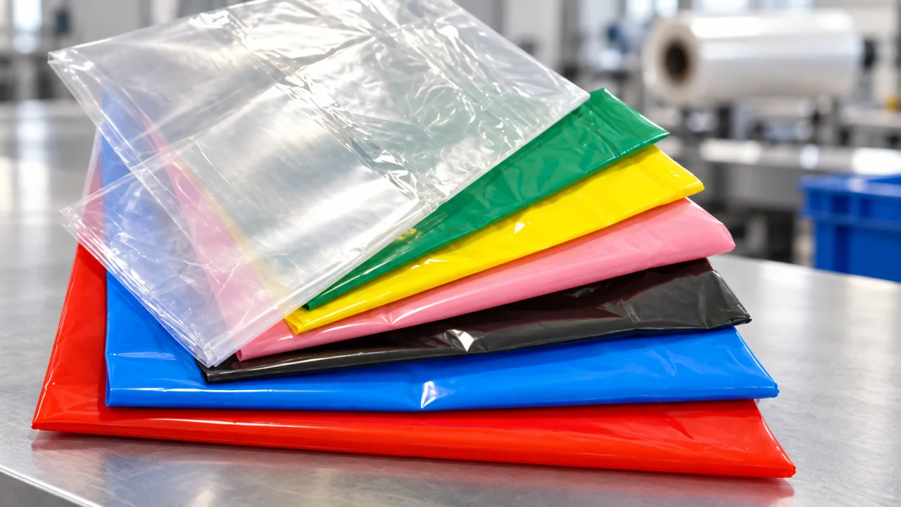 Muestras de polietileno de colores en una mesa de control industrial