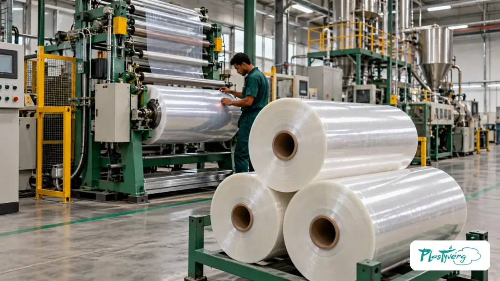 Rollos terminados y línea de fabricación de film en una planta chilena